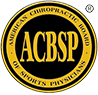 A black and yellow logo for the american chiropractic board of sports physicians.